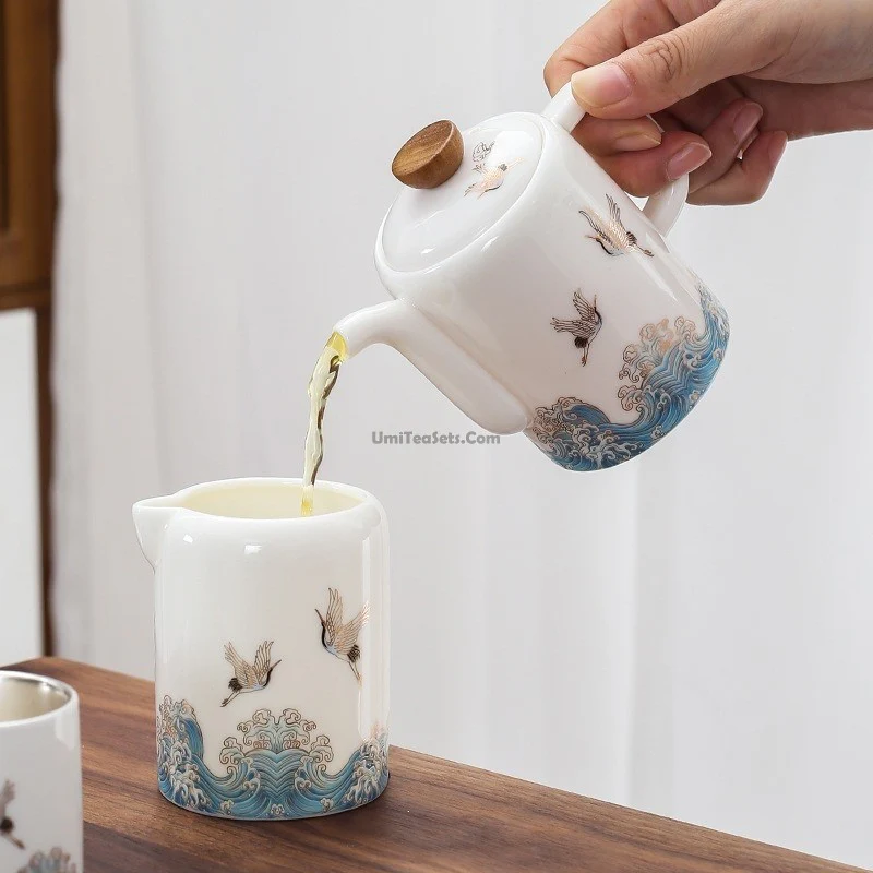 Jade Porcelain Tea Set With Inner Silver - Image 3