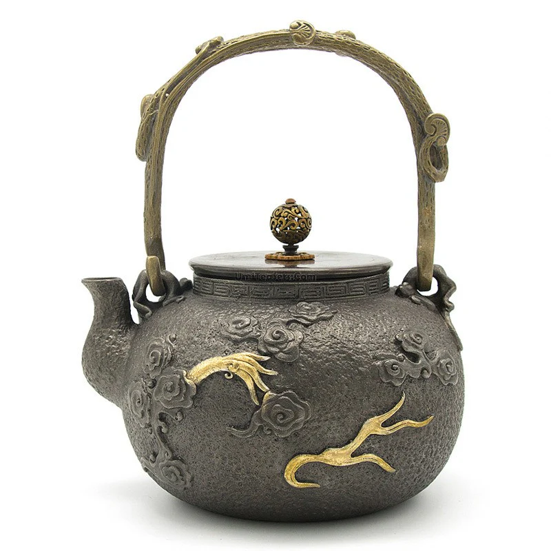 Japanese Cast Iron Golden Dragon Teapot - Image 4