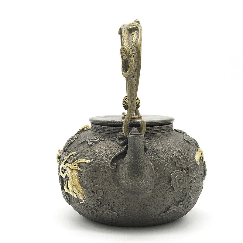 Japanese Cast Iron Golden Dragon Teapot - Image 5