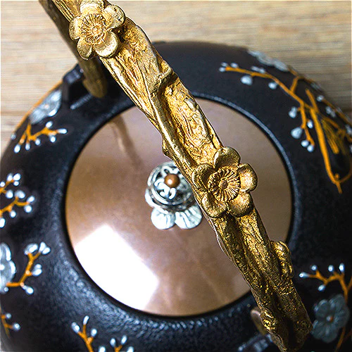 Japanese Cast Iron Magpie Plum Teapot - Image 4