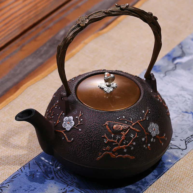 Japanese Cast Iron Magpie Plum Teapot - Image 5