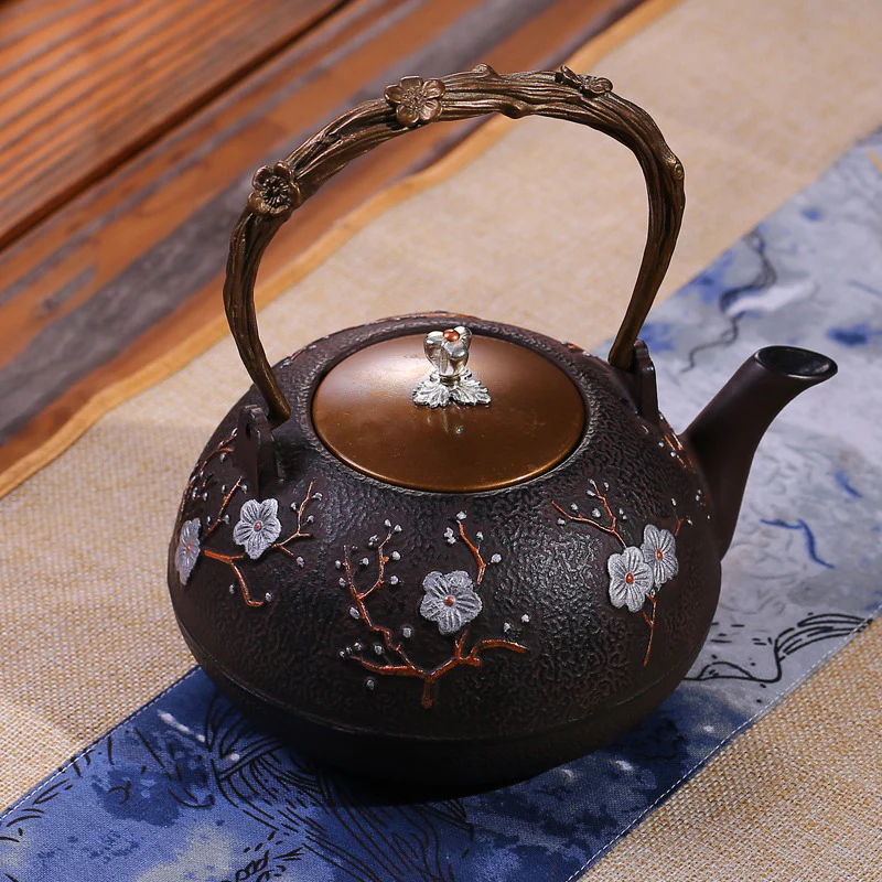 Japanese Cast Iron Magpie Plum Teapot - Image 6
