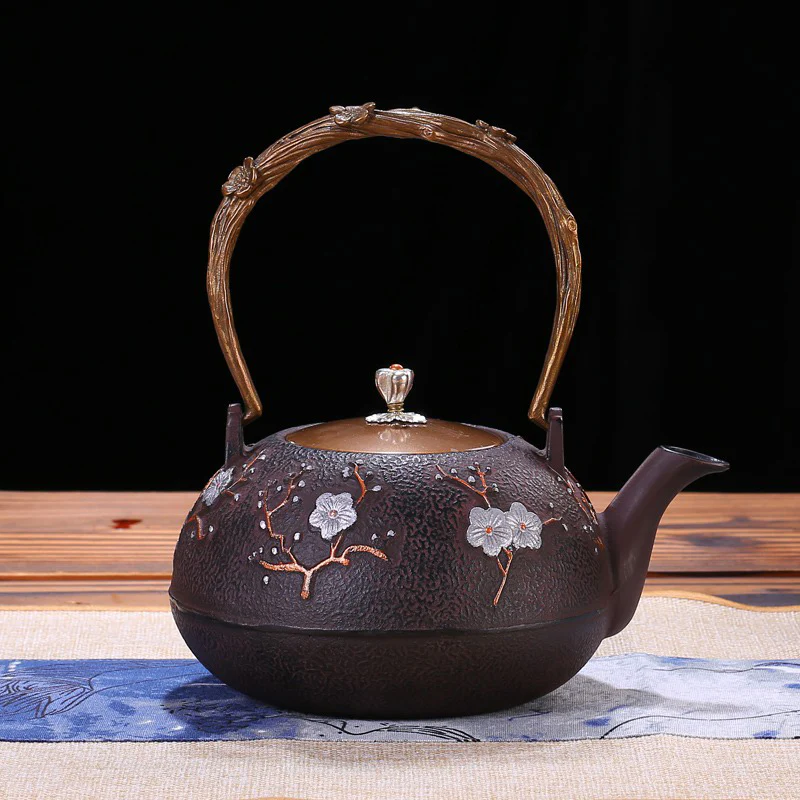 Japanese Cast Iron Magpie Plum Teapot - Image 7