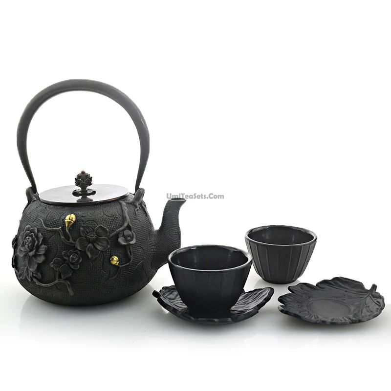 Japanese Cast Iron Plum Tea Set - Image 3