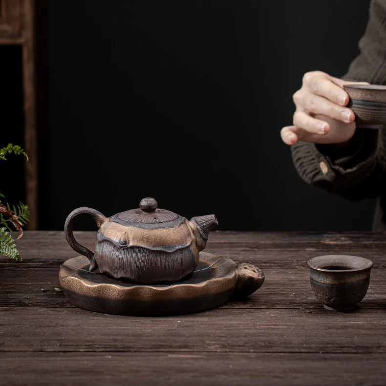 Japanese Iron Glazed Lotus Teapot - Image 9