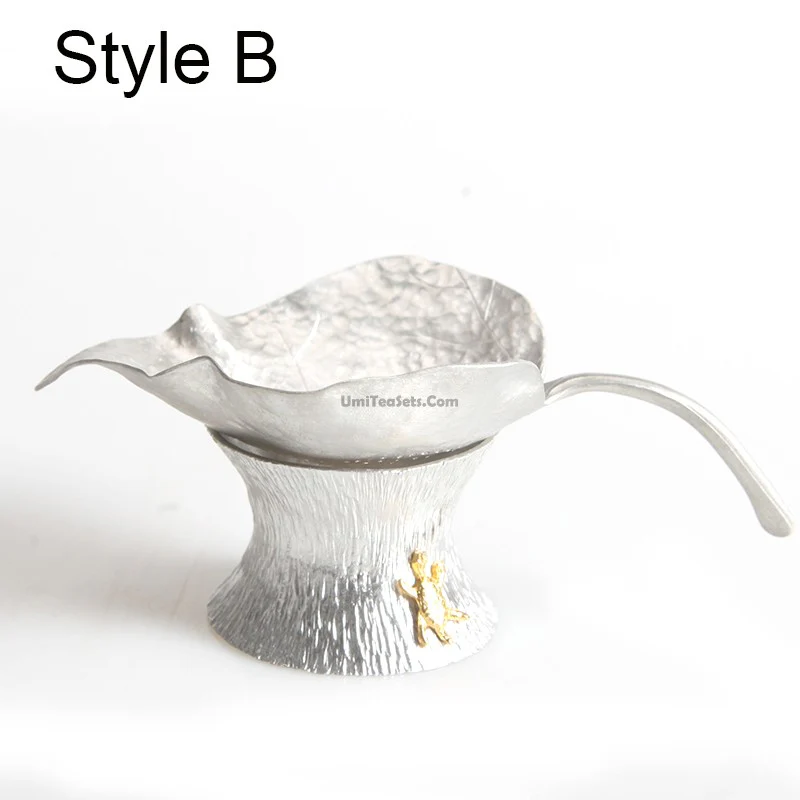 Leaf Tin Tea Strainer With Holder - Image 3