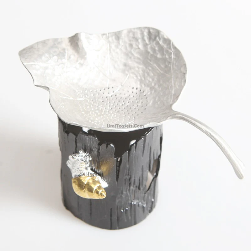 Leaf Tin Tea Strainer With Holder - Image 5