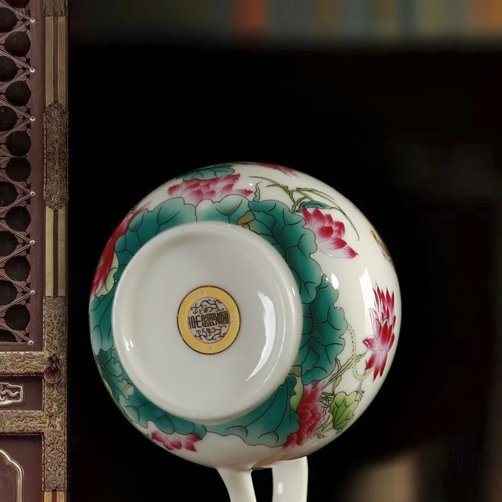 Lotus And Fish Jade Porcelain Tea Cup - Image 3