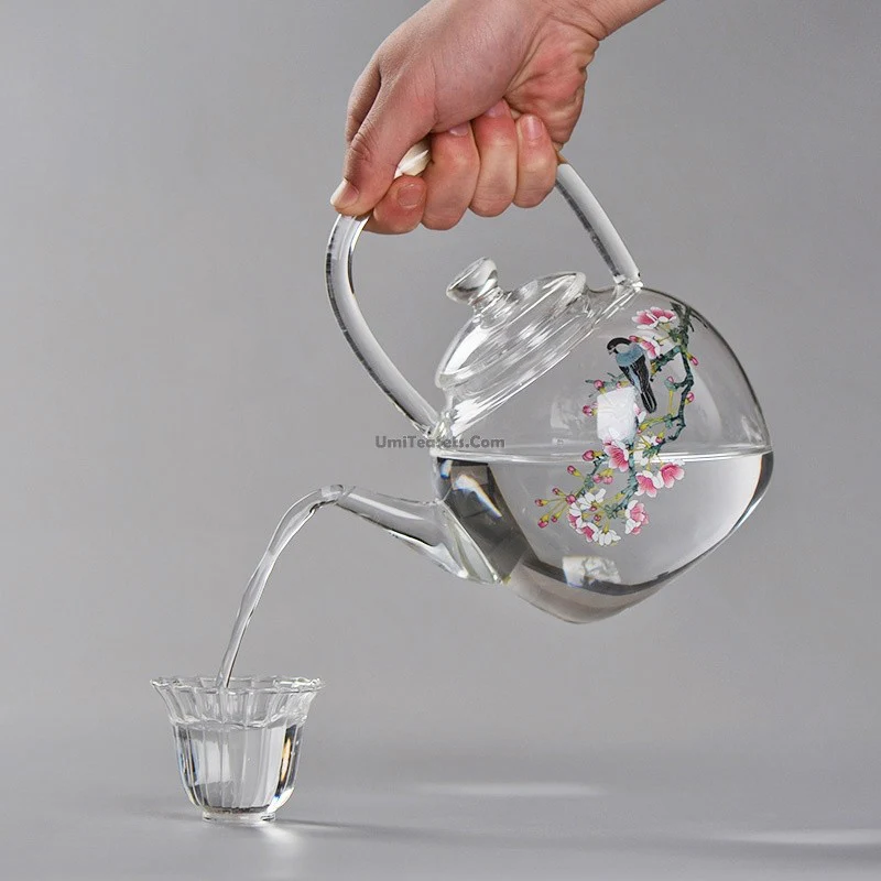 Magpie And Peach Blossom Glass Teapot - Image 3