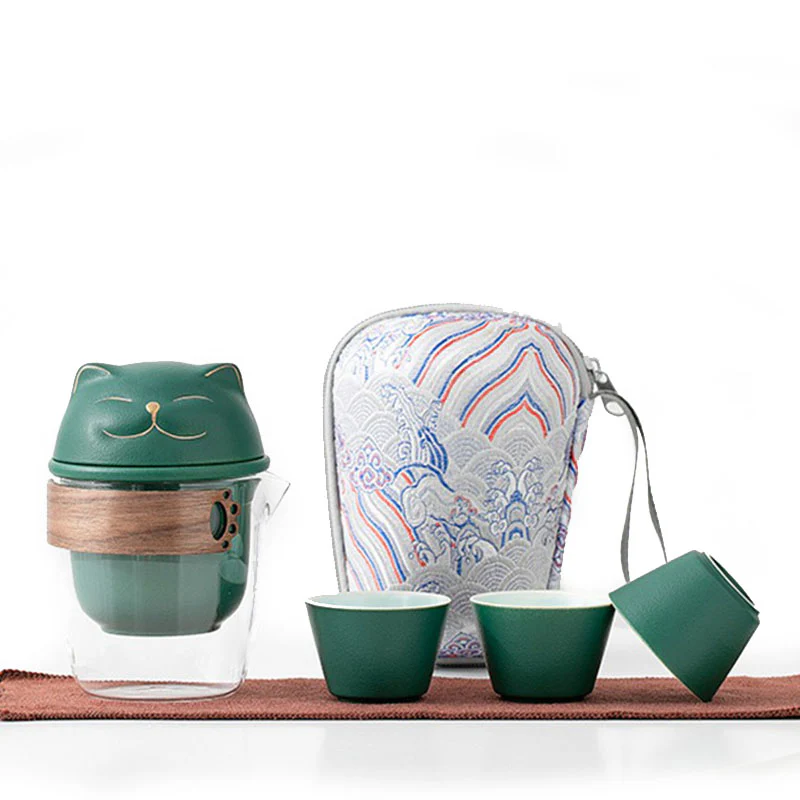Maneki Neko Fortune Cat Travel Tea Set - Image 3