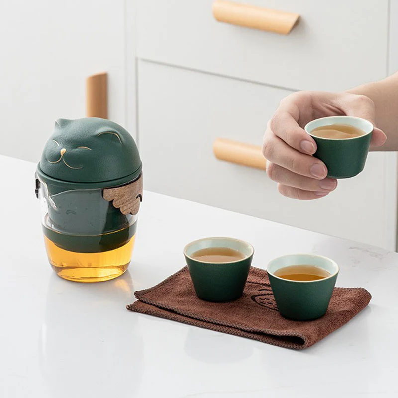 Maneki Neko Fortune Cat Travel Tea Set - Image 5