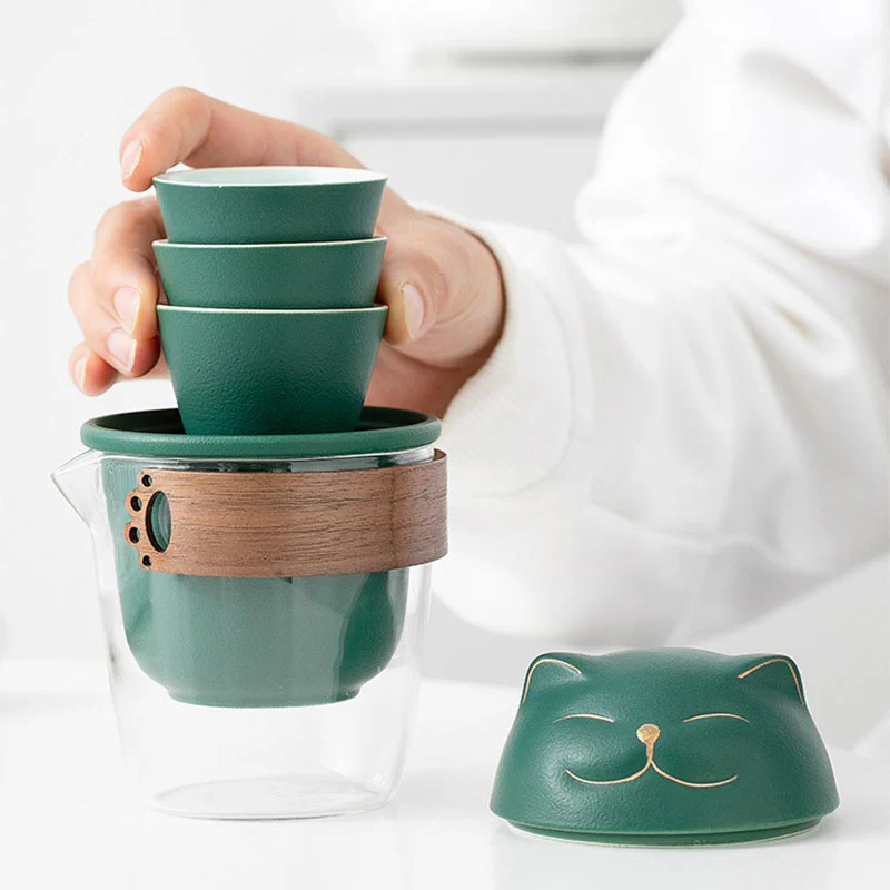 Maneki Neko Fortune Cat Travel Tea Set - Image 6