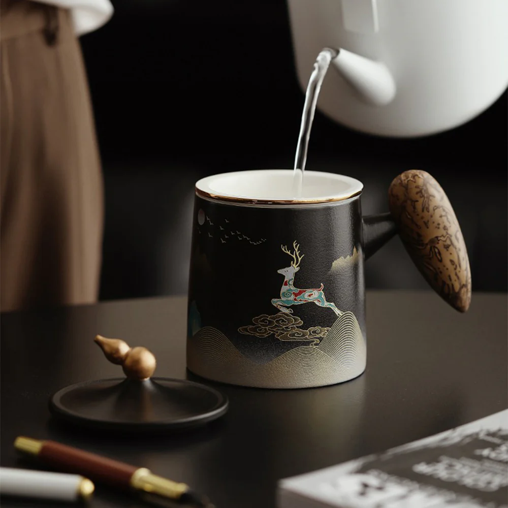 Moon Night Deer Chinese Tea Cup With Infuser - Image 3