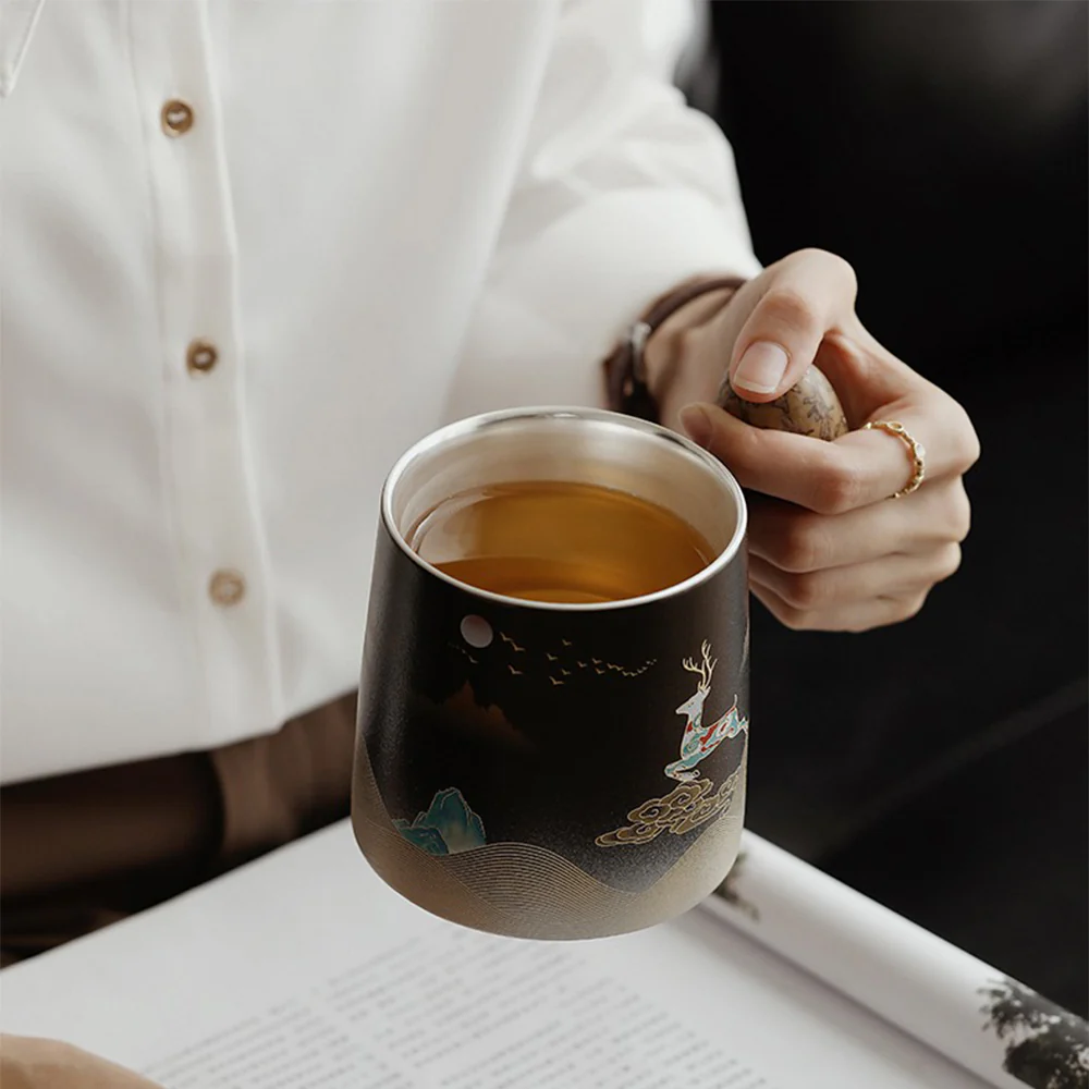 Moon Night Deer Chinese Tea Cup With Infuser - Image 4