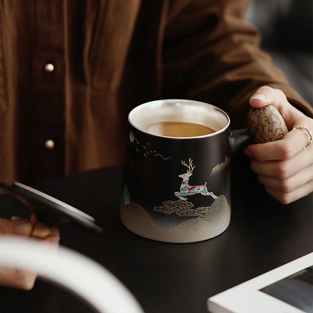 Moon Night Deer Chinese Tea Cup With Infuser - Image 5