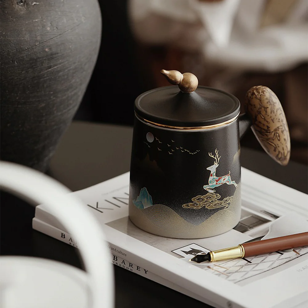 Moon Night Deer Chinese Tea Cup With Infuser - Image 6