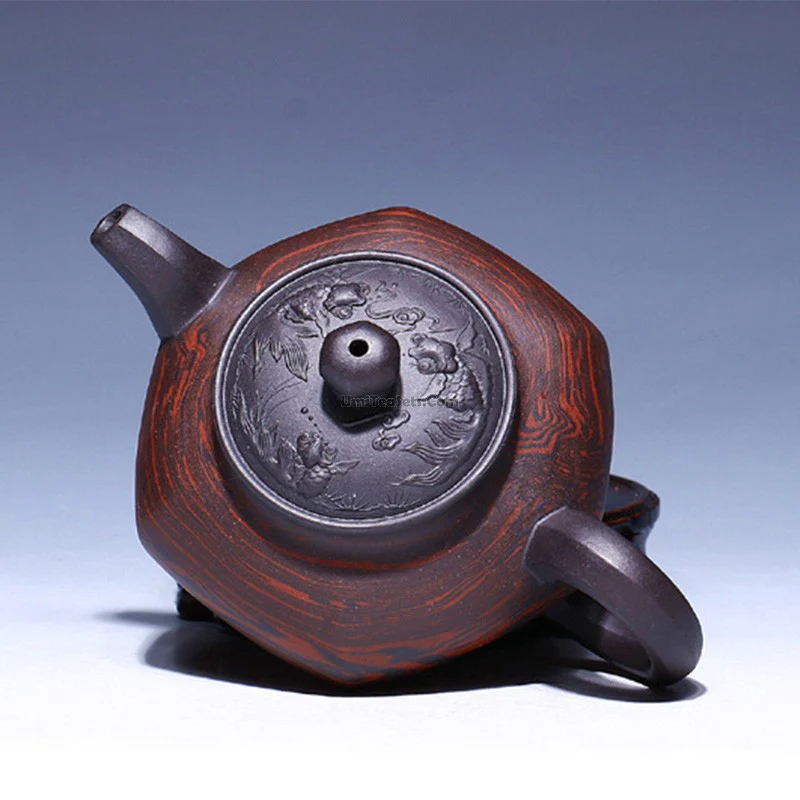 Old Purple Clay Hexagonal Teapot - Image 3