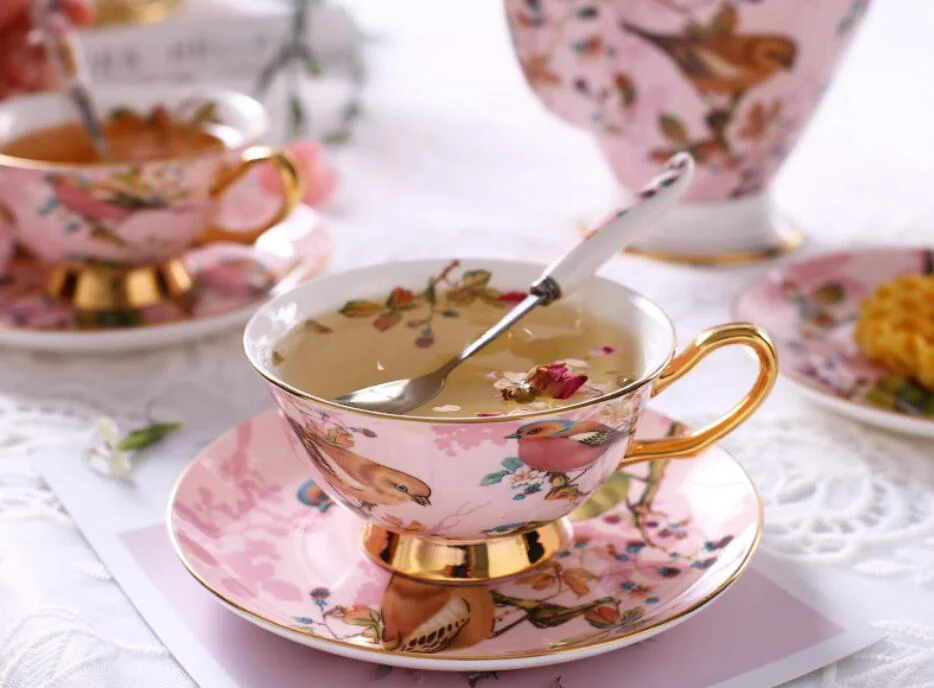 Pink Birds Bone China Tea Set - Image 4
