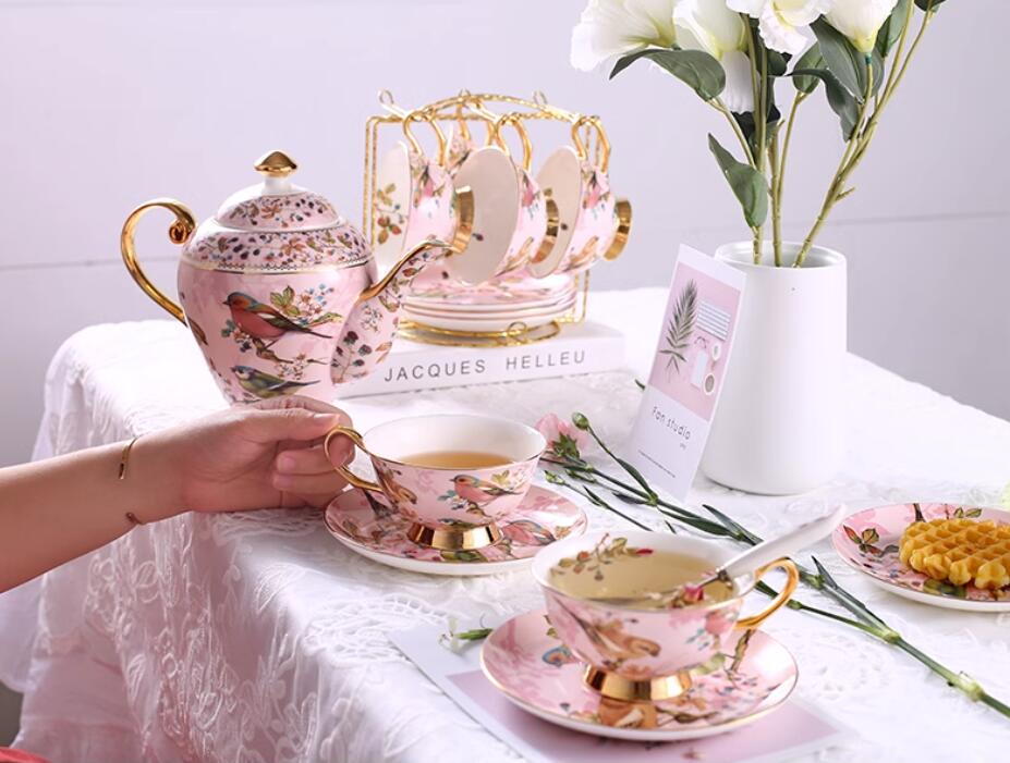 Pink Birds Bone China Tea Set - Image 6