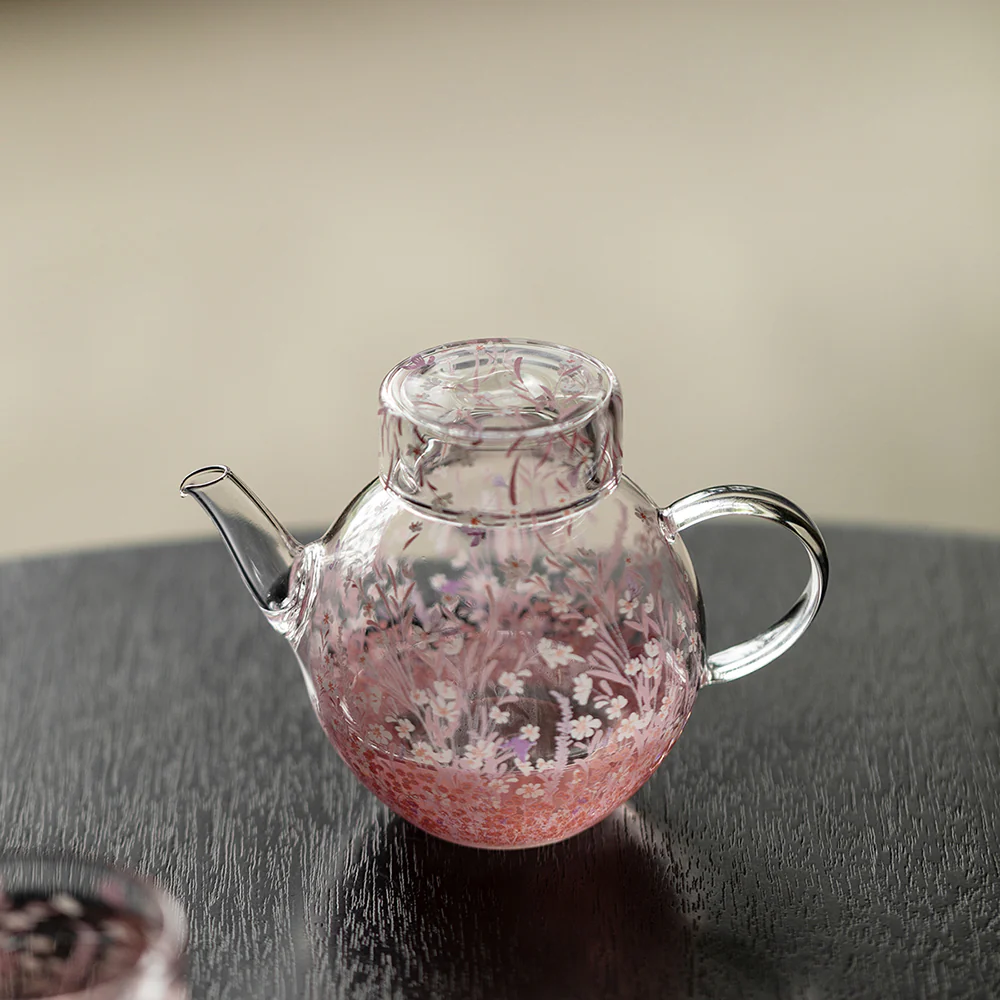 Pink Blossom Borosilicate Glass Teapot - Image 3