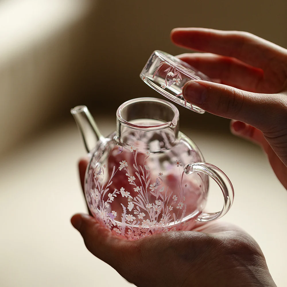 Pink Blossom Borosilicate Glass Teapot - Image 4