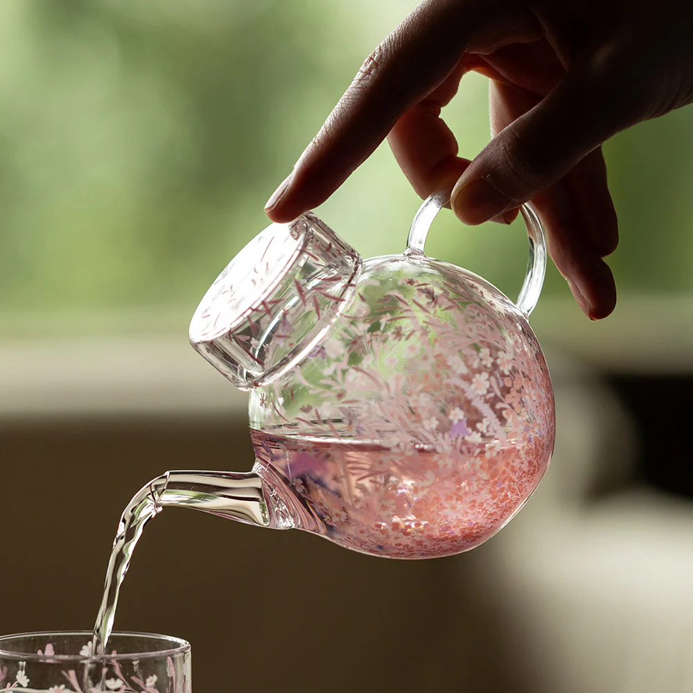 Pink Blossom Borosilicate Glass Teapot - Image 5