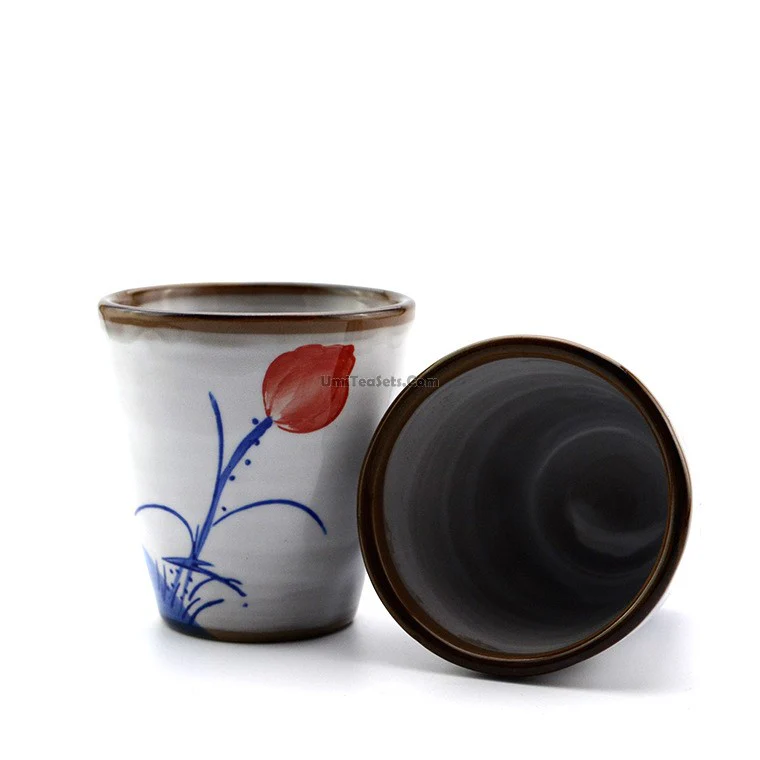 (Set of Two) Hand Painted Lotus Japanese Tea Cup - Image 4