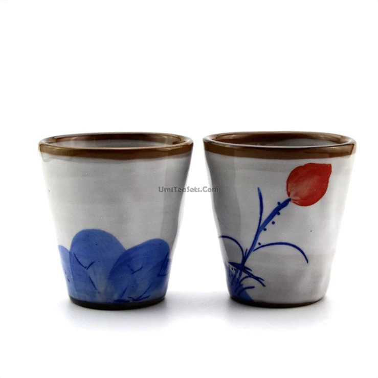 (Set of Two) Hand Painted Lotus Japanese Tea Cup - Image 5