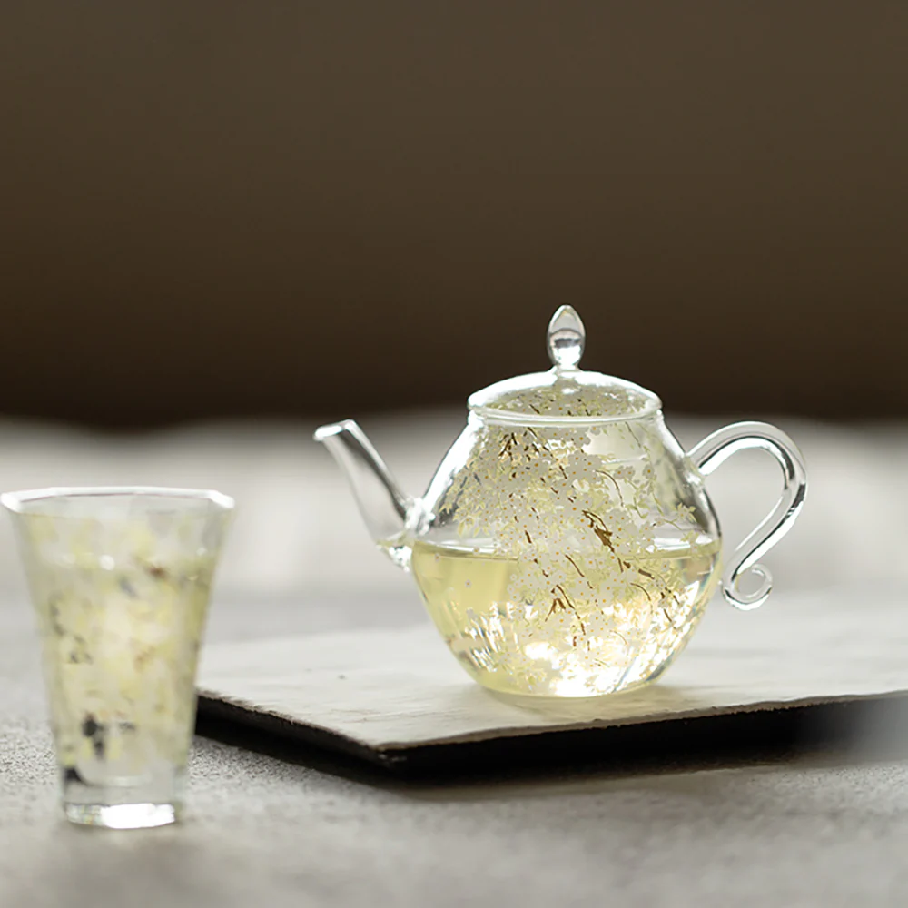 Spring Pear Blossom Borosilicate Glass Teapot - Image 5