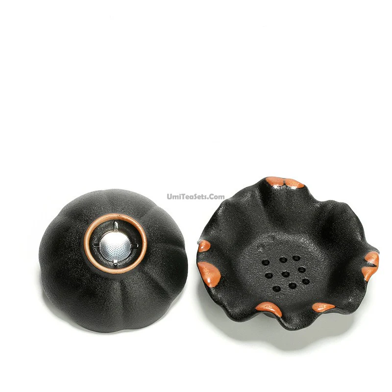 Vintage Coarse Pottery Tea Strainer With Holder - Image 3