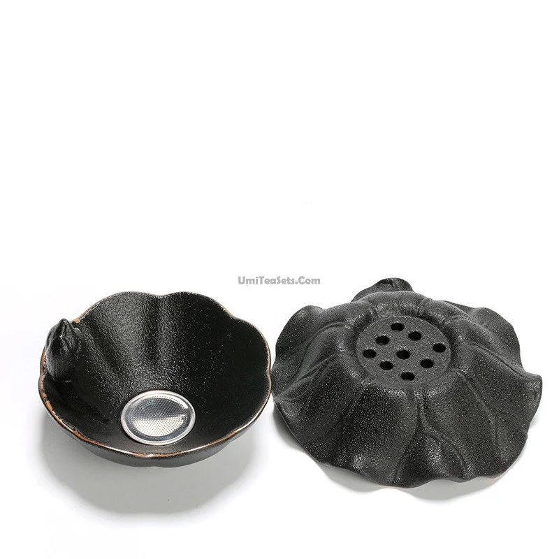 Vintage Coarse Pottery Tea Strainer With Holder - Image 4