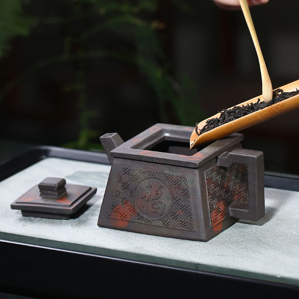 Yixing Clay Happiness Longevity Square Teapot - Image 7