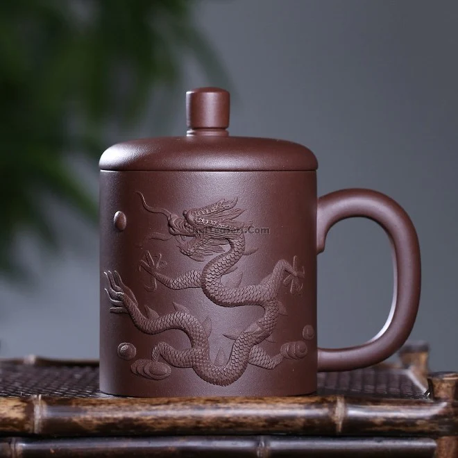 Yixing Purple Clay Carved Dragon Tea Cup - Image 3