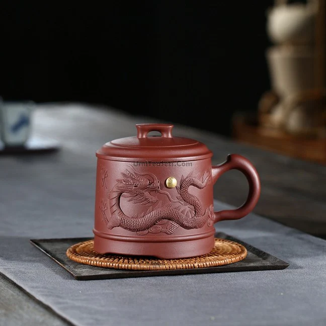 Yixing Purple Clay Carved Dragon Tea Mug - Image 3