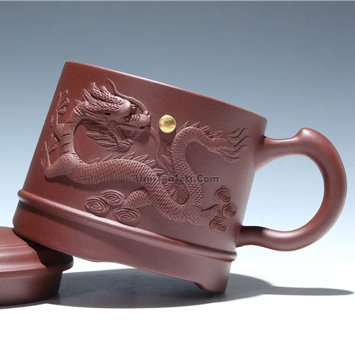 Yixing Purple Clay Carved Dragon Tea Mug - Image 4