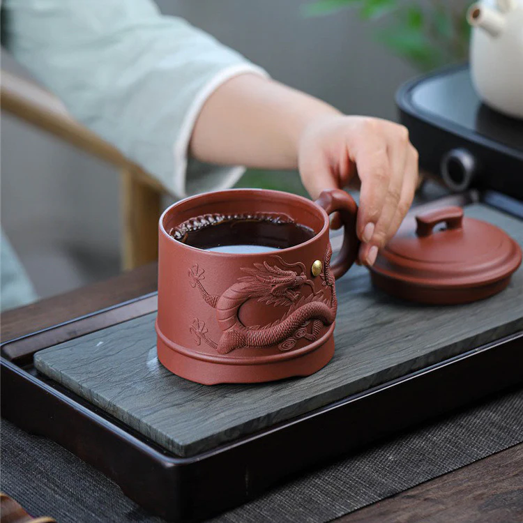 Yixing Purple Clay Carved Dragon Tea Mug - Image 6