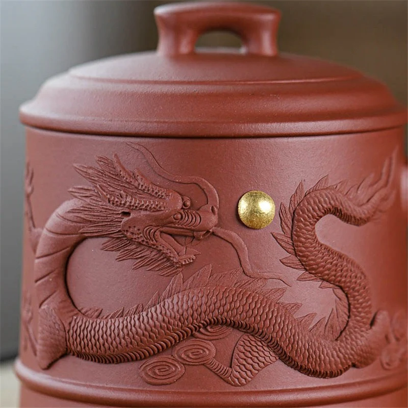 Yixing Purple Clay Carved Dragon Tea Mug - Image 8