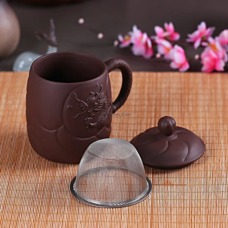 Yixing Purple Clay Dragon Tea Cup With Infuser - Image 8