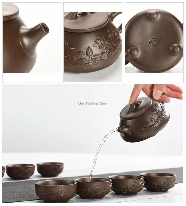 Yixing Purple Clay Lotus Tea Set - Image 4