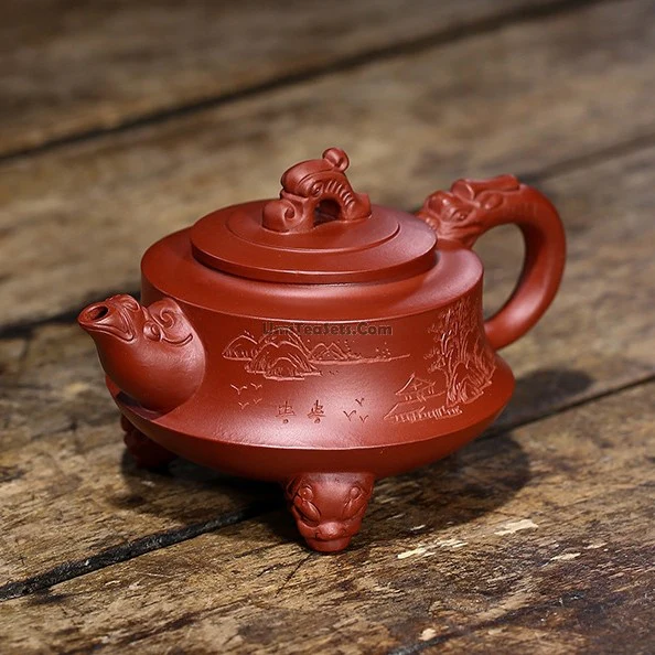 Yixing Red Clay Three Legs Dragon Teapot - Image 3