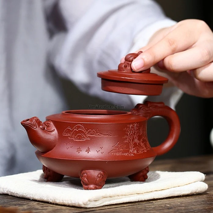 Yixing Red Clay Three Legs Dragon Teapot - Image 4