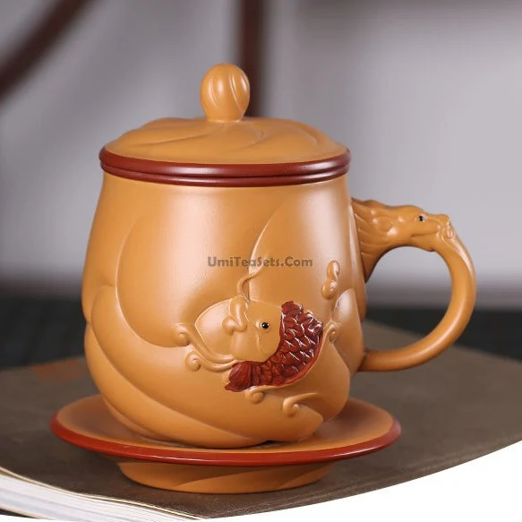 Yixing Yellow Clay Fish & Dragon Tea Cup - Image 3