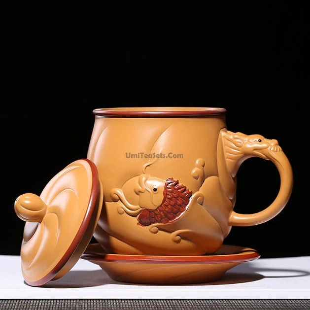 Yixing Yellow Clay Fish & Dragon Tea Cup - Image 5