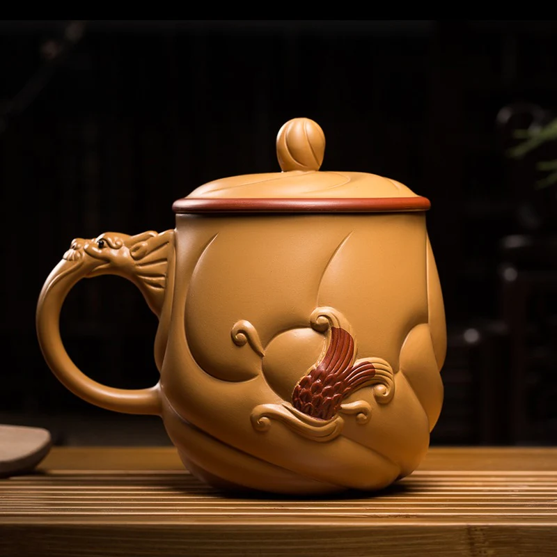 Yixing Yellow Clay Fish & Dragon Tea Cup - Image 6